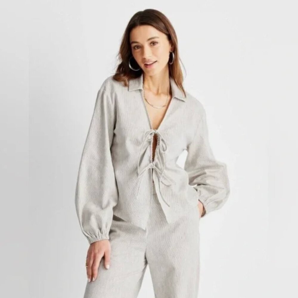 Jenny K. Lopez Pinstripe Set – Ankle Tie Pants (S) & Long Sleeve Top (XS)